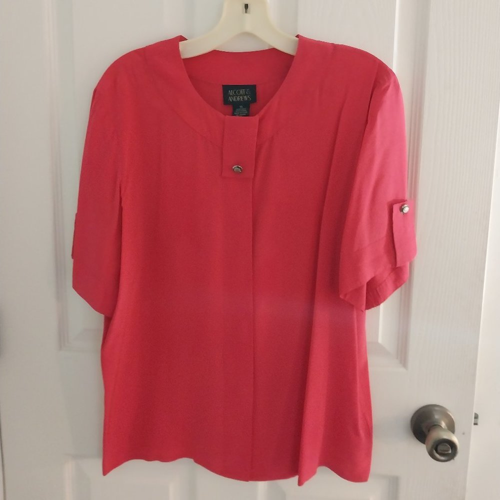 Vintage Alcott & Andrews Short Sleeve Hot Pink Silk Blouse